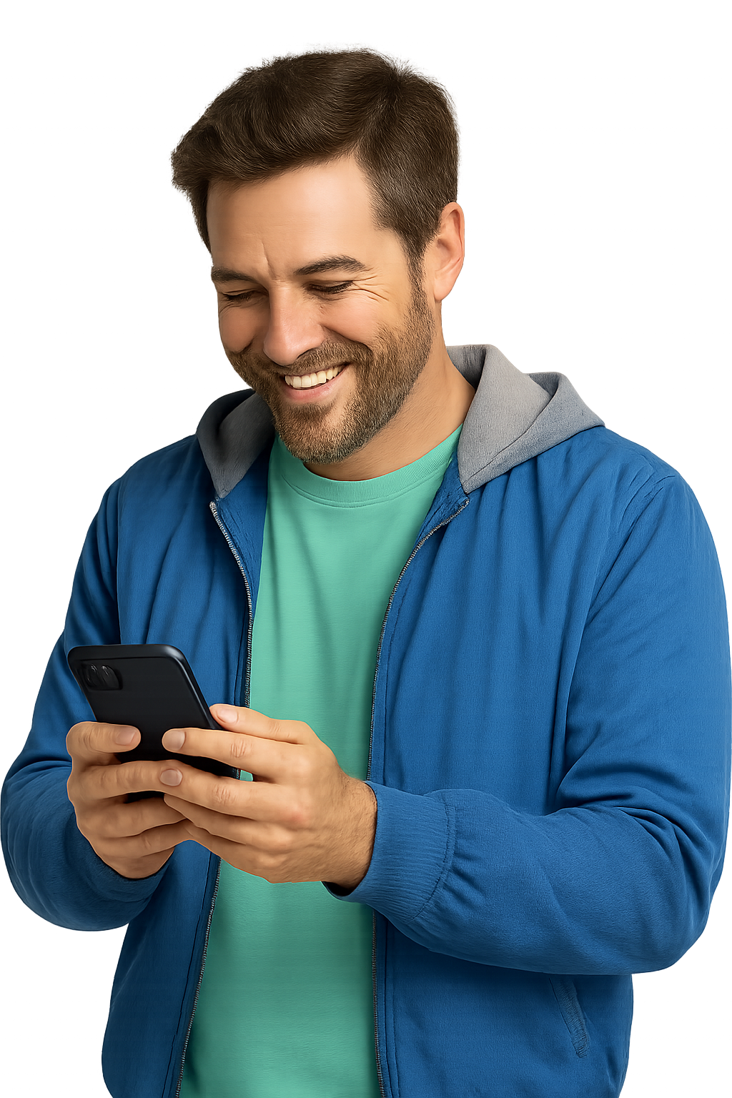 Pessoa sorrindo enquanto usa um notebook em casa
